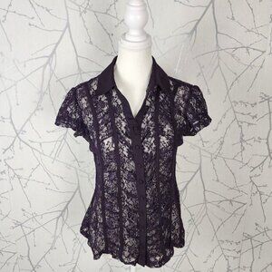 Ricki's Dark Purple Lace Sheer Button Front Blouse